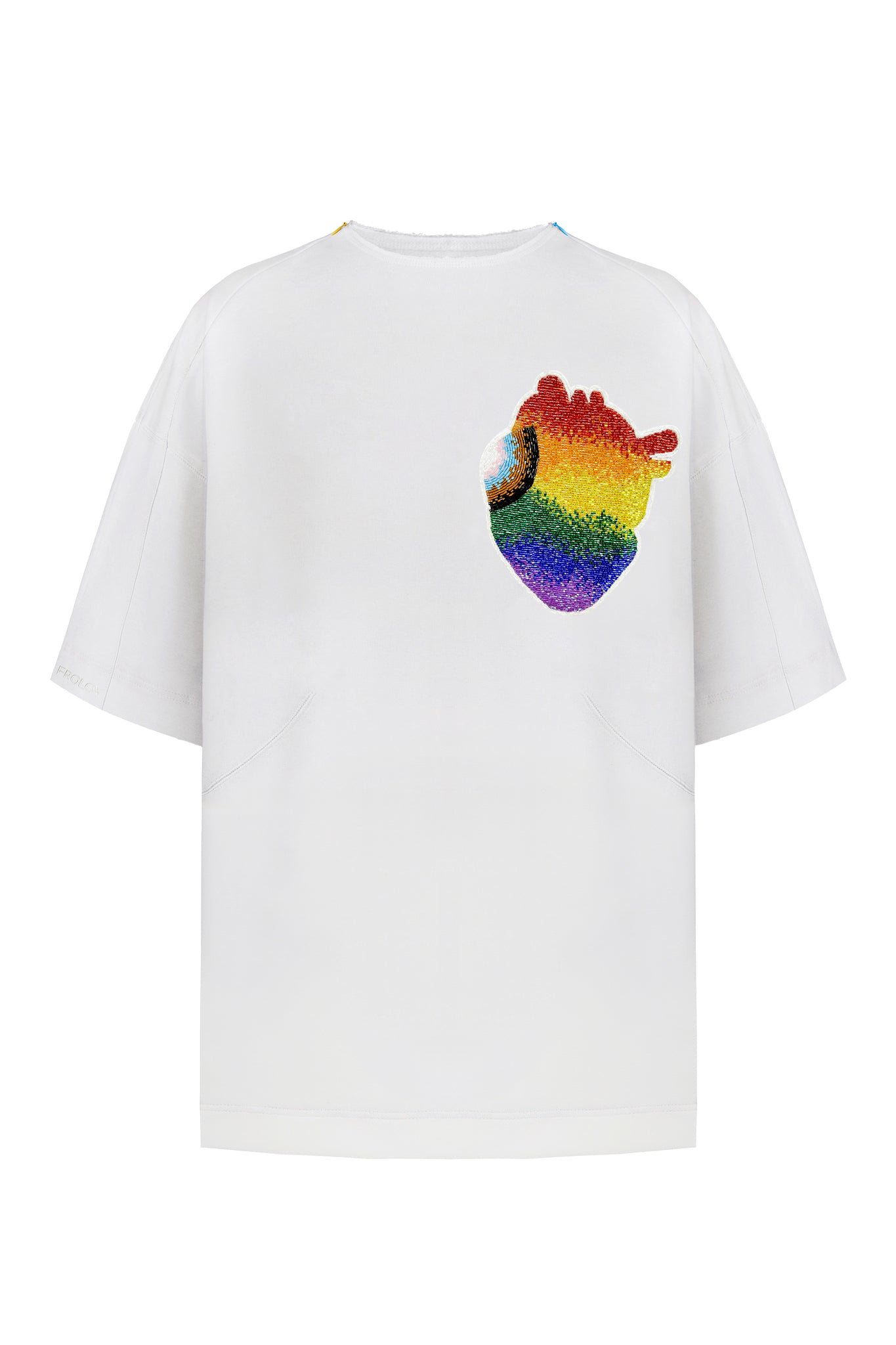 T-shirt with handmade LGBTQIA+ heart embroidery
