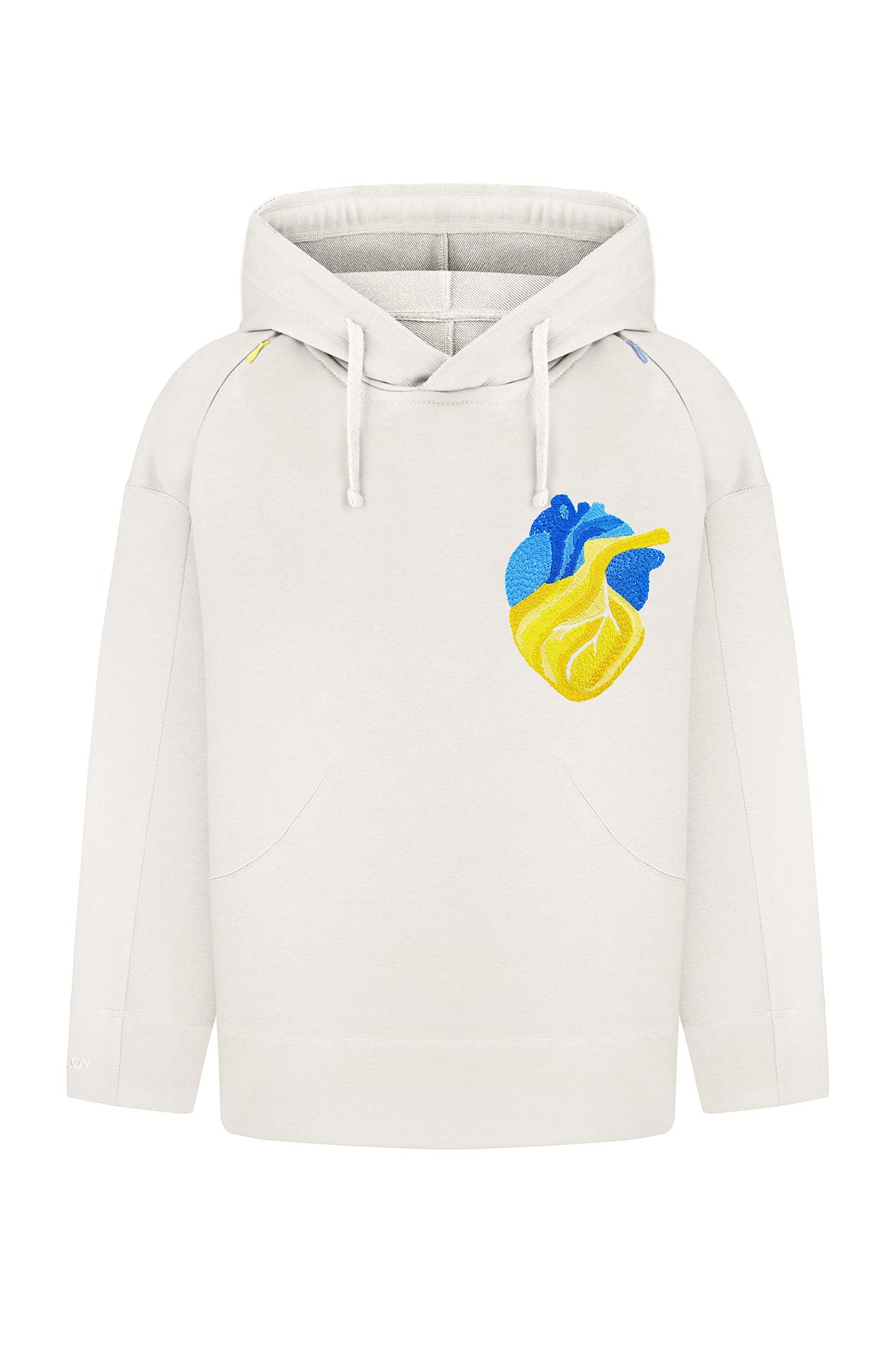 Hoodie with handmade heart embroidery (threads)