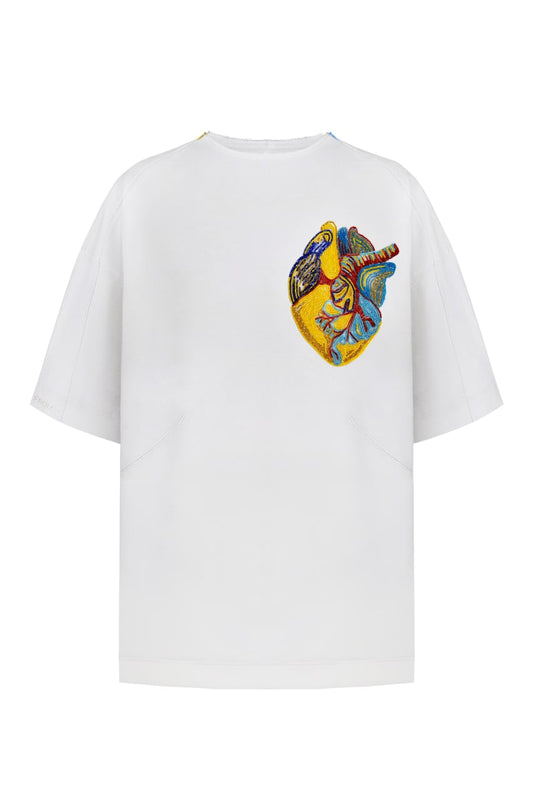 T-SHIRT WITH HANDMADE HEART EMBROIDERY (BEADS)